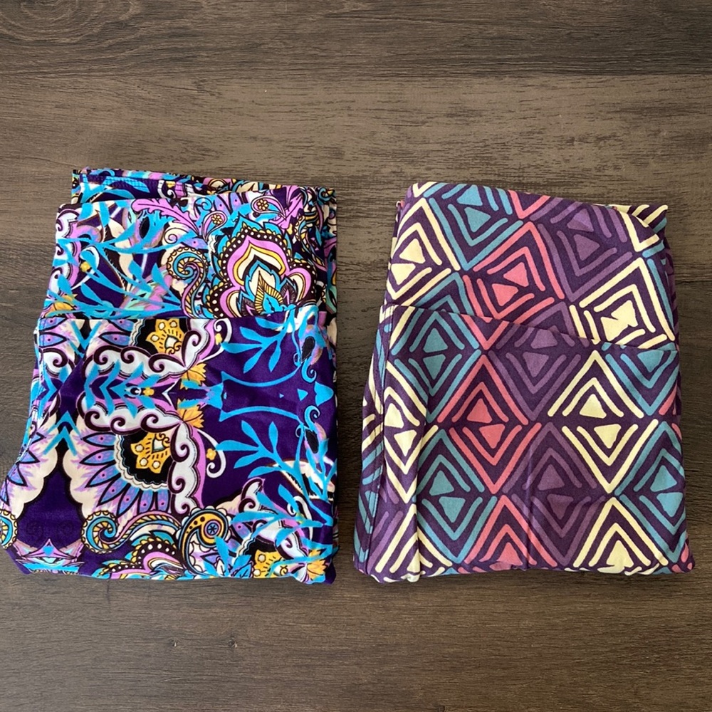 Set of 2 LuLaRoe OS One Size Women’s Leggings Purple Paisley Floral Geometric